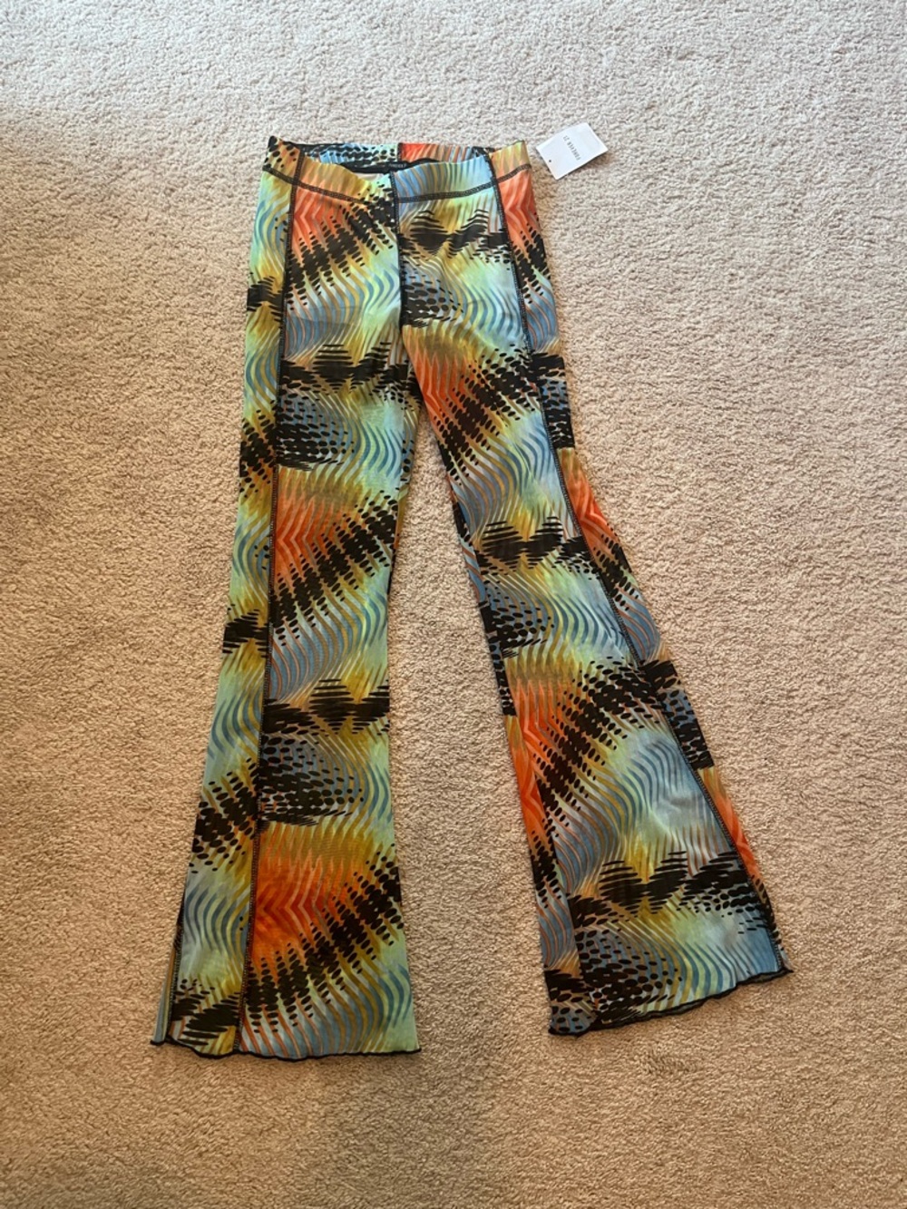 Forever 21 Multicolor Abstract Flare Pants - Blue, Orange, Yellow, Black